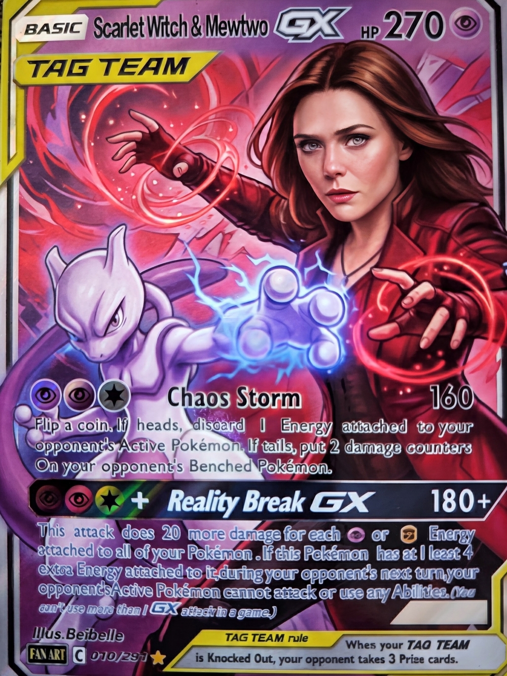 Scarlet Witch & Mewtwo Tag Team GX Trading Card - Red / Purple